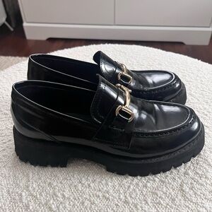 Steve Madden Black Loafers with Gold Buckle